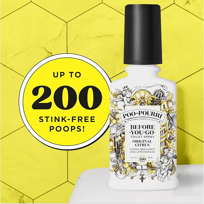Poo-Pourri Before-You-Go Toilet Spray, Original Citrus, 4 Fl Oz, Up to 200 Uses, Bathroom Odor Deodorizer, Plant-Based with Essential Oils, for Home or Work, Lemon, Bergamot and Lemongrass Scent - Image 9