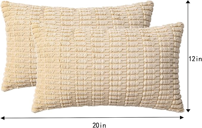 Aegero Pack of 2 Corduroy Decorative Throw Pillow Covers 12x20 InchSoft Boho Striped Pillow Covers Modern Farmhouse Home Decor for Sofa Living Room Couch Bed(Beige) - Image 7