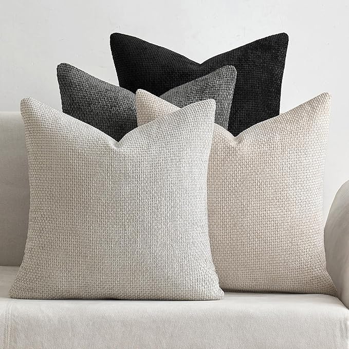 MIULEE Pack of 4 Halloween Couch Throw Pillow Covers 20x20 Inch Neutral Cream/Grey Soft Decorative Chenille Pillow Covers Farmhouse Accent Cushion Covers for Boho Home Decor Sofa Bedroom Living Room by MIULEE