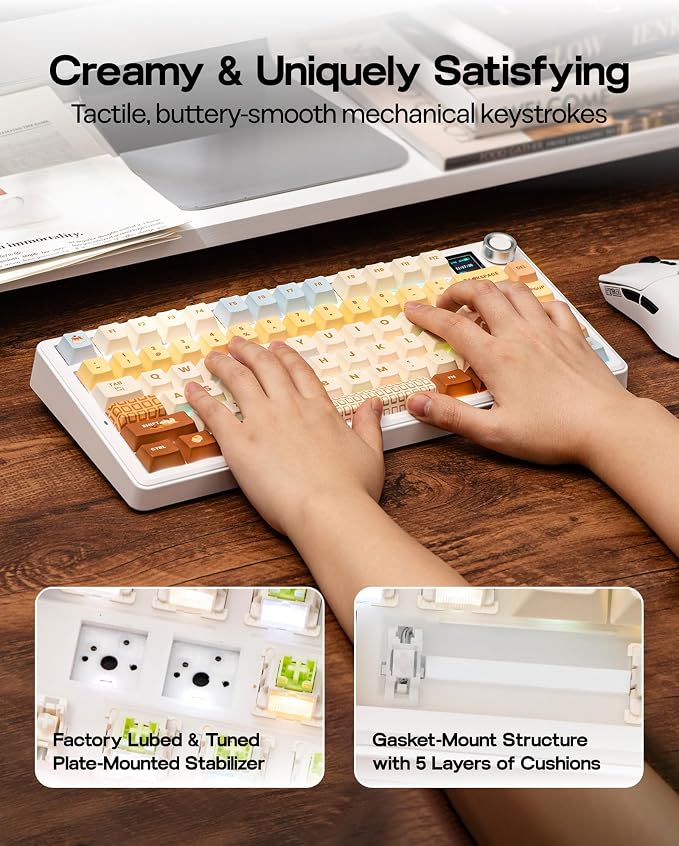 EPOMAKER X Aula F75 MAX Wireless Mechanical Keyboard with TFT Screen and Knob, Gasket Keyboard in 75% Layout, Hot Swappable Gaming Keyboard for PC/Mac/Linux (Caramel) - Image 6