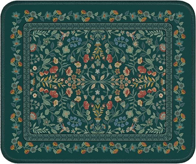 iCasso Aesthetic Small Mouse Pad, 9.5x7.9in,Home Office,Deep Green | Mini Portable Travel Mousepad, Anti-Slip and Comfortable Cloth Mouse Mat with Stitched Edges for Computer, Home by iCasso
