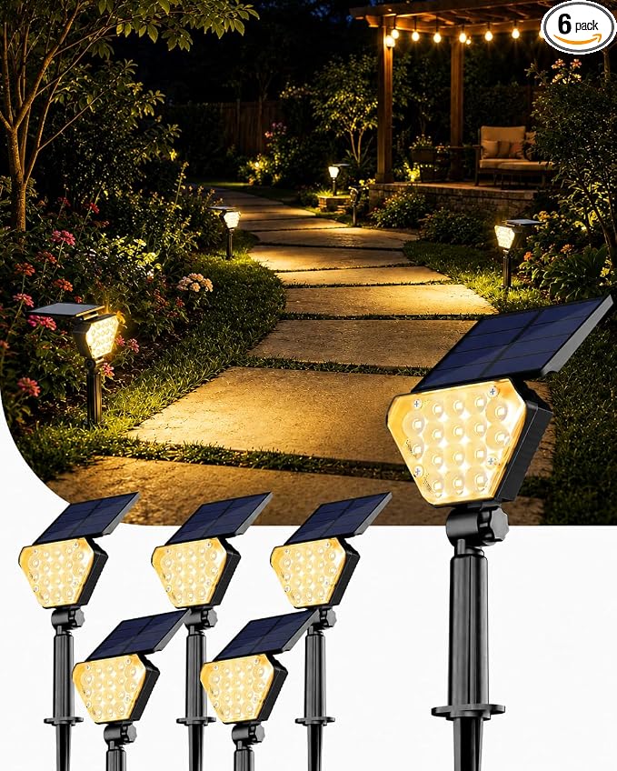 T-SUN Solar Lights Outdoor Waterproof IP65, 6Pack LED Solar Spot Lights Color Changing IP65 Waterproof Smart Auto On/Off for Outside Landscape Garden Yard Lawn Pathway Patio Driveway by T-SUN