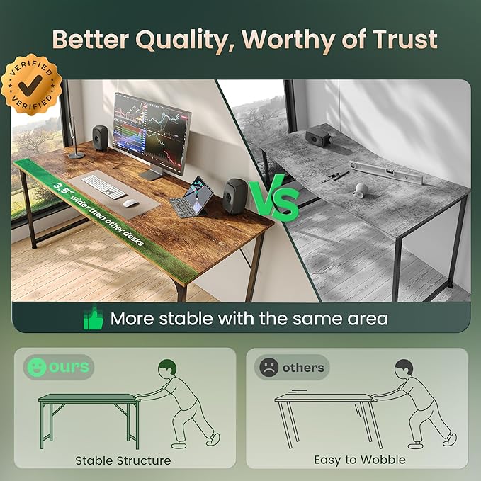Huuger Computer Desk, 55 Inch Home Office Desk, Gaming Writing Work from Home Study Desk, Large Legroom, Sturdy Metal Frame, Modern Simple, Rustic Brown - Image 4