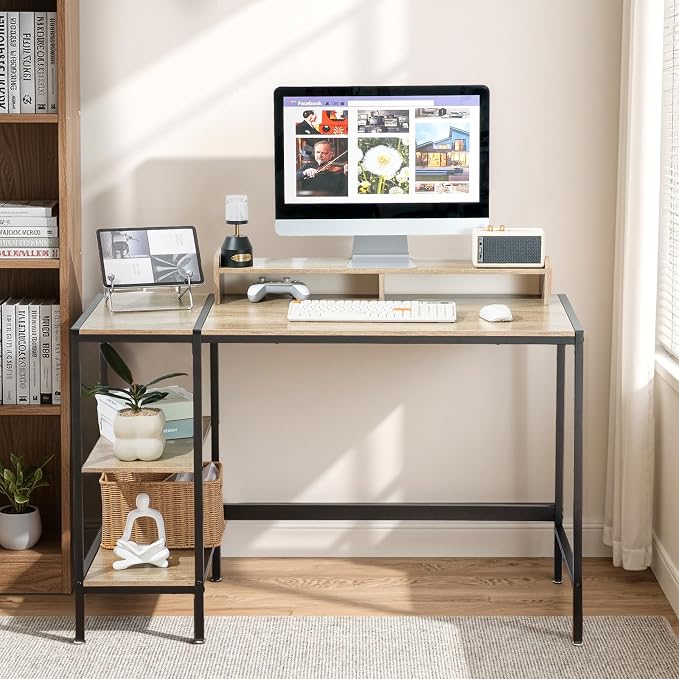 MINOSYS 47-inch Computer Desk with Storage Shelf - Gray Ideal Gaming Desk for Bedrooms, Small Spaces, and Home Offices Modern Writing Desk for PCs. - Image 7
