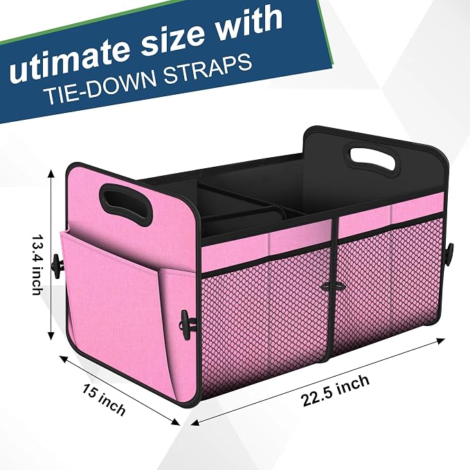 Femuar Car Trunk Organizer,Car Storage Organizer with 72L Large Capacity Waterproof Collapsible and 11 Pockets,Trunk Organizer for Car Suv/Jeep/Sedan, Large Size, Pink - Image 2