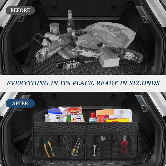 Femuar Car Trunk Organizer with Large Capacity Waterproof Car Accessories for Women & Men, Collapsible Trunk Organizer for Suv/Jeep/Sedan,Tools (Black, Standard) - Image 5