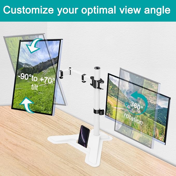 MOUNT PRO Dual Monitor Stand, Free-Standing Full Motion Monitor Desk Mount Fits 2 Screens up to 27 inches,17.6lbs with Height Adjustable, Swivel, Tilt, Rotation, VESA 75x75 100x100,White - Image 5