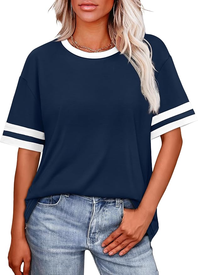 WIHOLL Womens T Shirts Loose Fit Short Sleeve Tees Crew Neck Color Block Summer Tops 2026 Fashion - Image 2