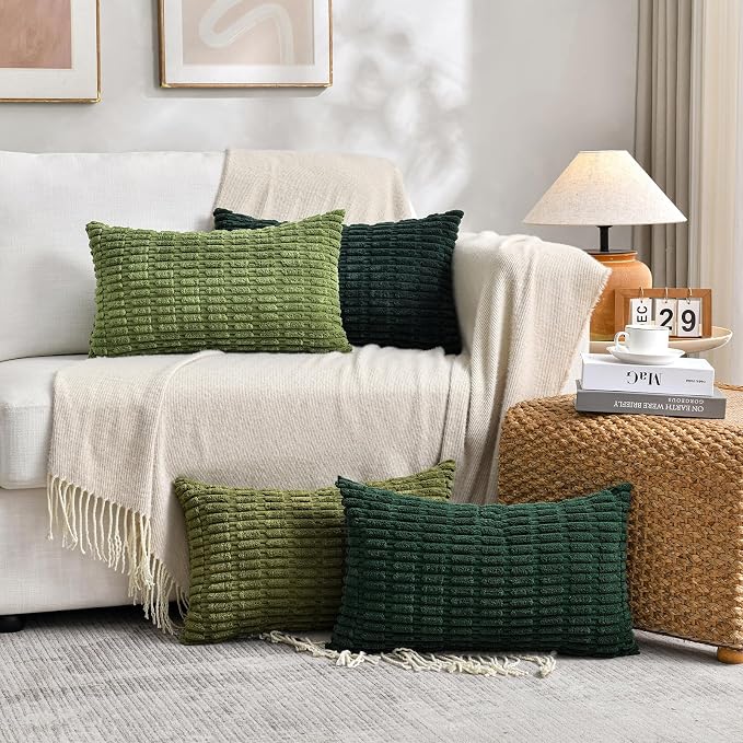 Fancy Homi 4 Packs Decorative Throw Pillow Covers for Living Room Couch Bed, Modern Farmhouse Boho Home Décor Accent Cushion Case, 20" x 12", Green Series - Image 6
