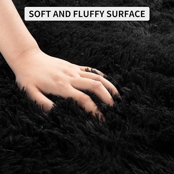 Tepook Area Rugs 10x14 for Living Room, Super Soft Fluffy Rugs for Bedroom, Modern Shaggy Rug Fuzzy Carpets for Kids, Plush Indoor Nursery Home Decor Rug with Non-Slip Bottom, Black - Image 7