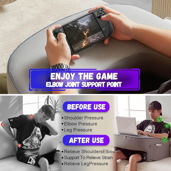 cooloo8 Reading Pillow with Armrests – Extra Large Memory Foam Gaming Pillow for Adult, Lap Desk for Laptop, Arm Rest for Working, Crocheting, Playing Game or Siting in Bed, Floor, Sofa, (Grey) - Image 4