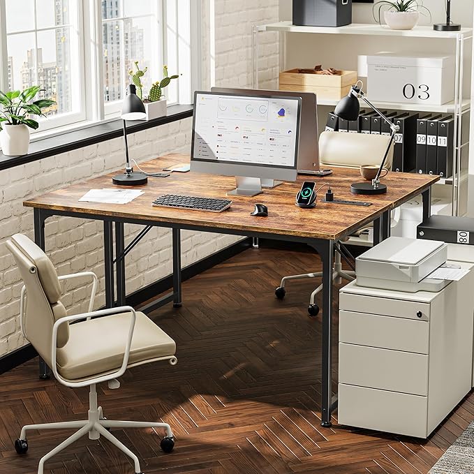 PRAISUN 47 X 20 Inch Computer Desk, Power Outlets, USB-C, Rustic Brown | Office Desk with 4 AC Outlets, USB & USB-C, Sturdy Metal Frame, Spacious Desktop for Work, Writing, Study & Gaming - Image 2