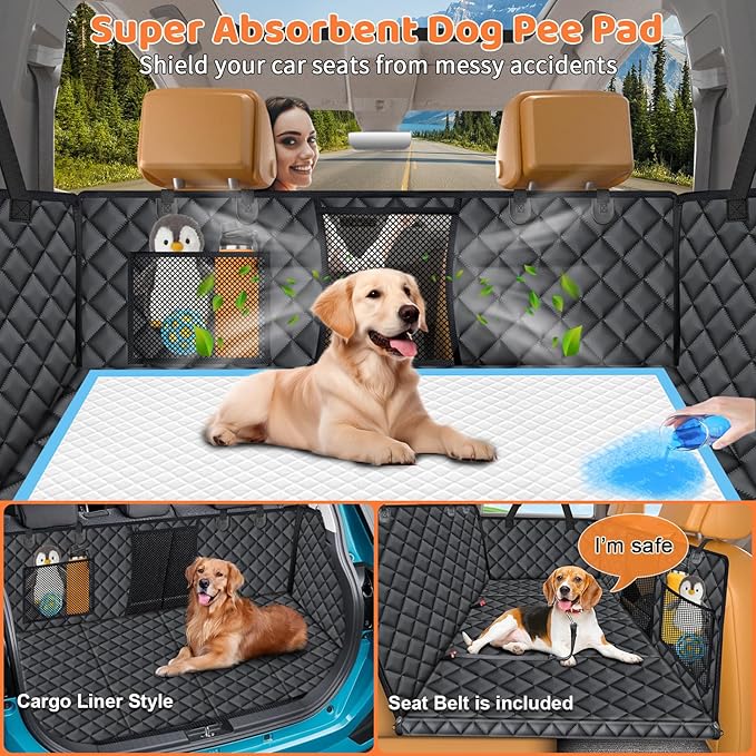 URPOWER Dog Car Seat Cover for Pets 100% Waterproof Seat Cover Hammock 600D Heavy Duty Scratch Proof Nonslip Durable Soft Back Seat Covers for Full Size Trucks - Image 3