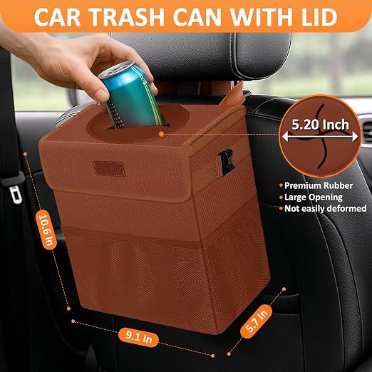 Vankor Car Trash Can, Brown, 2.2 Gallons Capacity, Waterproof, Polyester Material, Adjustable Strap, Hanging Design, Leakproof Lining, 100% PEVA Thickness - Image 2