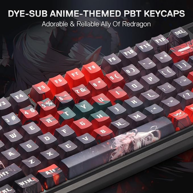 Redragon K719 PRO Wireless RGB Gasket Gaming Keyboard, Dye-Sub Anime Keycap | Easy-Control LED Info Display, 0-Delay Tri-Mode, Cushioned 5-Layer Noise Dampening for Creamy Thocky Sound, 95% Layout - Image 9