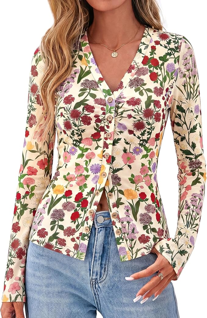 BTFBM Button Down Shirts for Women 2026 Fall Boho Tops V Neck Long Sleeve Blouses Ruched Mesh Fitted Fashion Clothing - Image 4