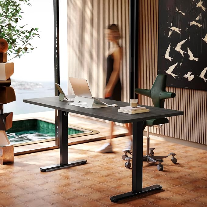 HUANUO Electric Standing Desk,63" x 28" Height Adjustable Desk, 4 Memory Height Settings, Sit to Stand Up Desk for Home Office, with Headphone Hook, Cable Manager, Grey by HUANUO