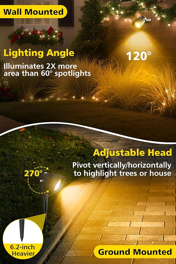 T-SUN Dusk to Dawn Outdoor Lighting, Flag Spot Lights with Photocell Auto On/Off, Waterproof 3000K Warm White LED Plug-in Landscape Spotlights for Garden Yard Tree Pathway Pole House, 2 Pack - Image 4
