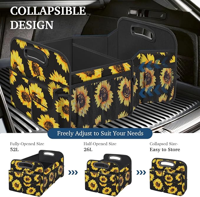 Femuar Car Trunk Organizer, Car Storage Organizer with Large Capacity Waterproof Collapsible Trunk Organizer for Car Suv/Jeep/Sedan (Sunflower, Standard) - Image 5