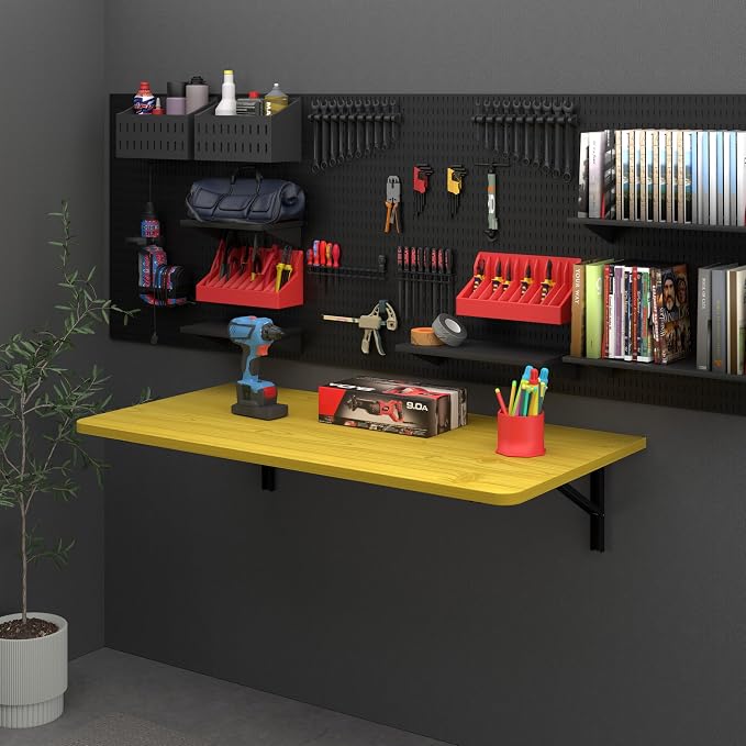 IAE 36x22in Floating Fold Desk,Wall-Mounted Folding Computer Table,Natural | Study Table with Shelf Brackets,Foldable Down Shelf with Engineered Wood,Fold Computer Desk for Small Apartment,Holds 504 lb - Image 7
