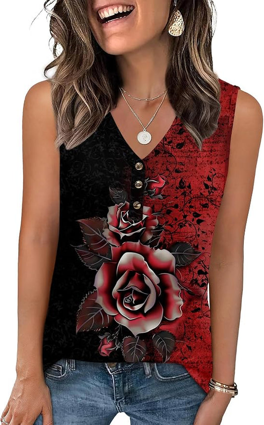 Zeagoo Tank Tops for Women 2026 Summer Top Henley Shirts Dressy Casual Loose Fit V-Neck Button Down Sleeveless Tshirt Blouse by Zeagoo
