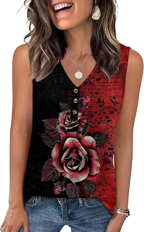 Zeagoo Tank Tops for Women 2026 Summer Top Henley Shirts Dressy Casual Loose Fit V-Neck Button Down Sleeveless Tshirt Blouse by Zeagoo