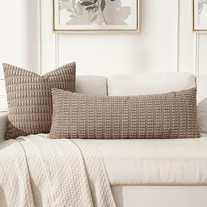 MIULEE Pack of 1 Light Brown Long Body Lumbar Decorative Throw Pillow Cover 14x36 Inch for Bed Couch Sofa Living Room Soft Boho Pillow Cover Modern Farmhouse Home Decor - Image 3