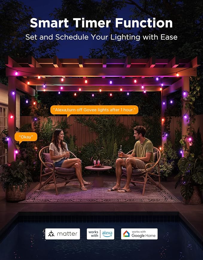 Govee S14 Bulb Outdoor String Lights 2, 96ft RGBICWW, 30 LED Bulbs, IP66 | Patio Lights with 111 Scene Modes for Patio, Backyard, Garden, Compatible with Alexa, Google, Matter, APP Control - Image 5