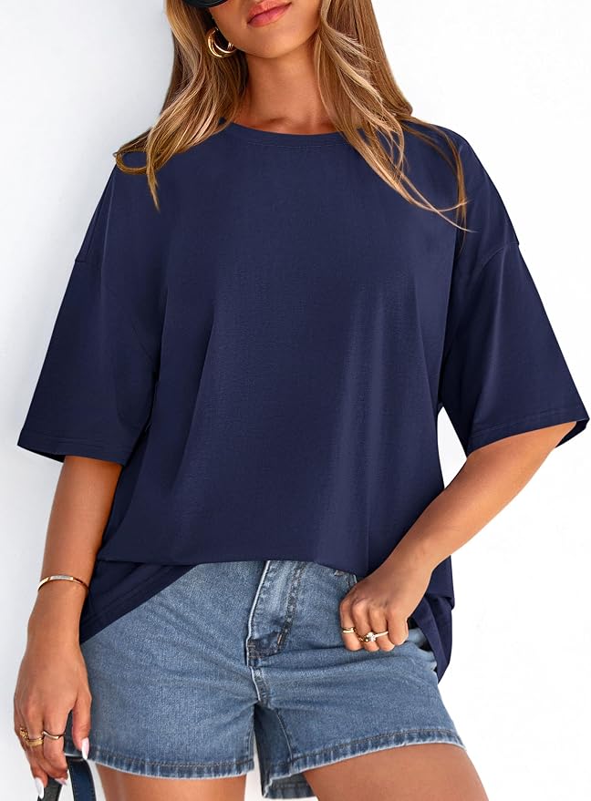 PRETTYGARDEN Womens 2026 Spring Going Out Tops Casual Short Sleeve Crewneck Loose Fit Basic Oversized T Shirts Summer Outfits - Image 2