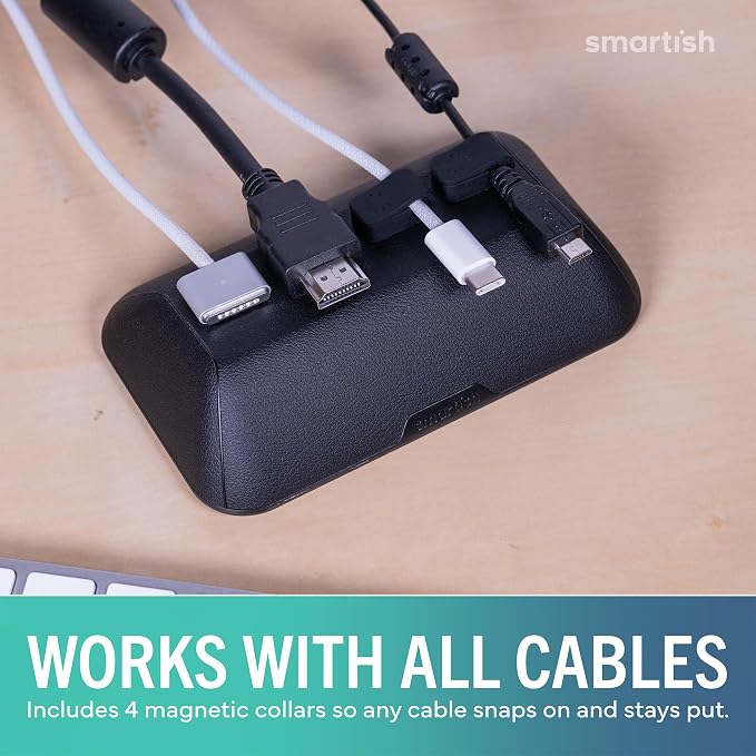 Smartish® Magnetic Cord Holder - Bigger Cable Wrangler Organizer with Magnet Clips for Charger Management on Desktop, Nightstand - Holds 6+ Cables - Black Tie Affair - Image 6