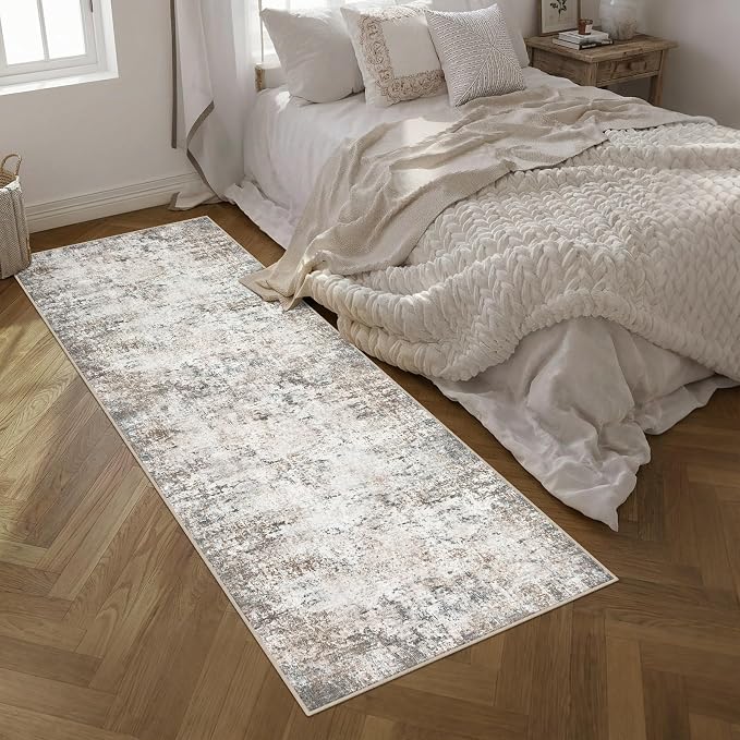 Washable Area Rug 3x10 Entryway Rug: Washable Modern Abstract Soft Thin Rug Indoor Floor No Slip Carpet for Bedroom Dining Room Farmhouse Nursery Home Office - Brown Grey - Image 2