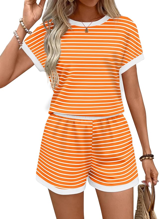 WIHOLL Two Piece Sets for Women Summer Lounge Short Sets Cap Sleeve Crew Neck Sweatsuit with Pocket XS-2XL - Image 3