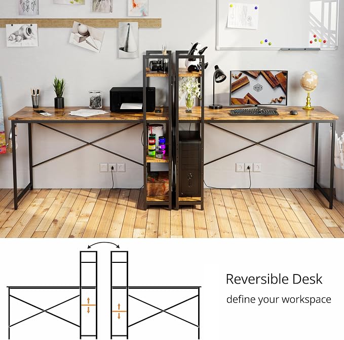 IRONCK Computer Desk 47" with Power Outlet and Storage Shelves,Rustic Brown | Study Writing Table with USB Ports Charging Station, PC Desk Workstation for Home Office - Image 4