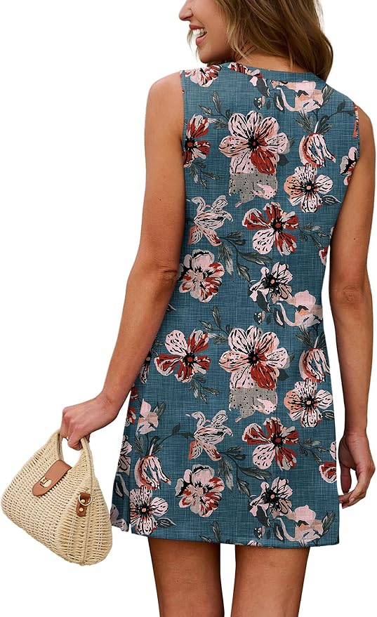 WIHOLL Casual Dresses for Women Crewneck Sleeveless Tank Dress Summer Spring Boho Vacation Clothes - Image 5