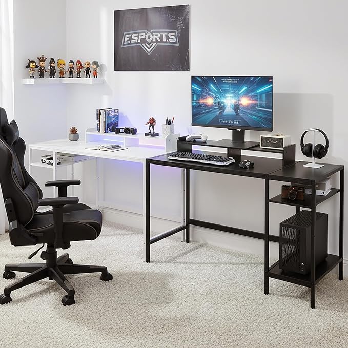 MINOSYS 47-inch Computer Desk with Storage Shelf - Ideal Gaming Desk for Bedrooms, Small Spaces, and Home Offices Modern Writing Desk for PCs,White Table. - Image 2