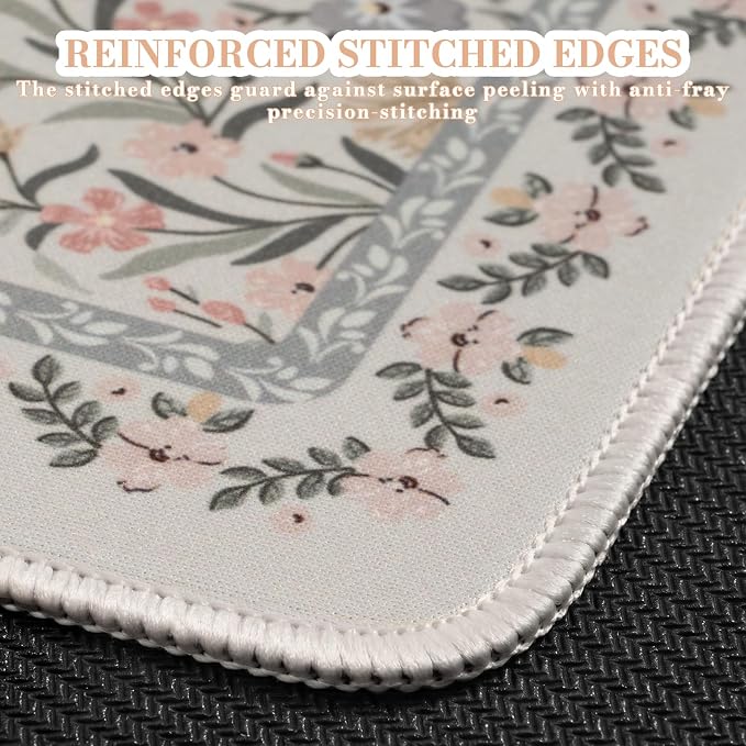 iCasso Aesthetic Small Mouse Pad, 9.5x7.9in,Home Office,Gray Floral | Mini Portable Travel Mousepad, Anti-Slip and Comfortable Cloth Mouse Mat with Stitched Edges for Computer, Home - Image 4