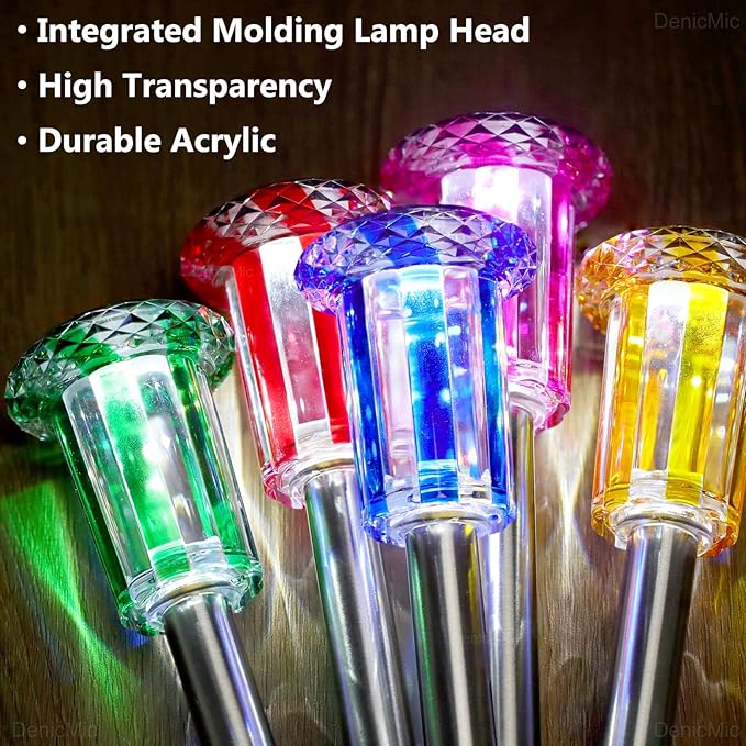 DenicMic Outdoor Solar Lights Waterproof 10 Pack Color LED Christmas Decor | Pathway Yard Garden Driveway Landscape Path Lighting - Candy Cane Style Starburst Light Pattern, Acrylic/Stainless Steel - Image 5