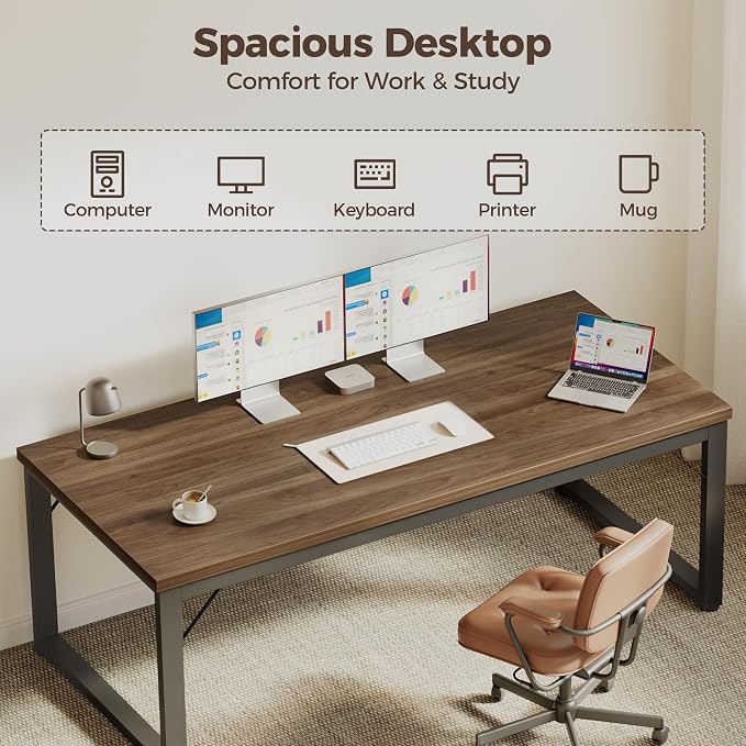 Mericonia 48 Inch Computer Desk, 1" Thick Small Office Table, Walnut | Modern Simple Style, Heavy Duty Industrial Frame, Small Study & Writing Table for Home Bedroom Work - Image 5