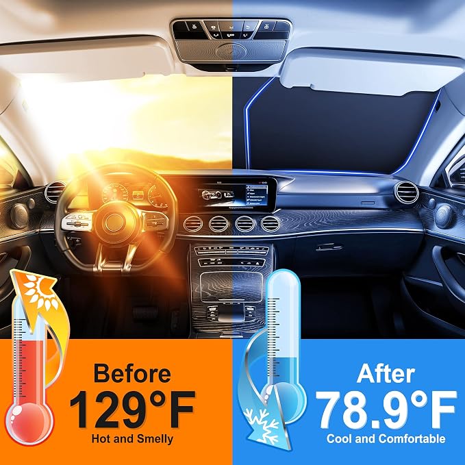 SINGARO Universal 300T Car Windshield Sun Shade, Foldable Reflective for Windshield & Window Shades with Overlapping Design, Car Interior Accessories (64.5" L x 33" W) - Image 3