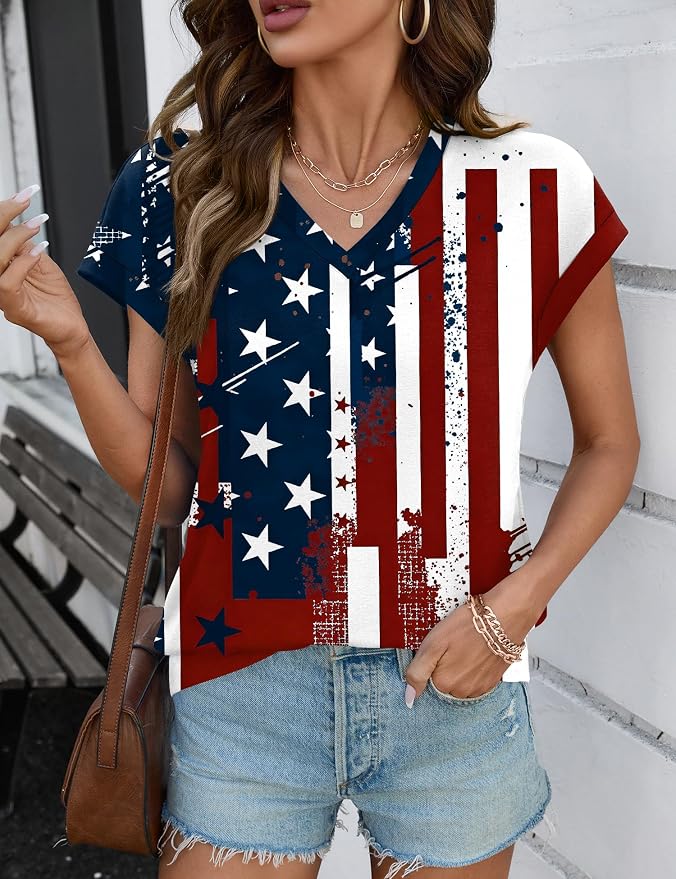 Rapbin Womens Summer Tops Women Blouses Dressy Casual V Neck T Shirts Short Sleeve Spring Tops for Women - Image 3