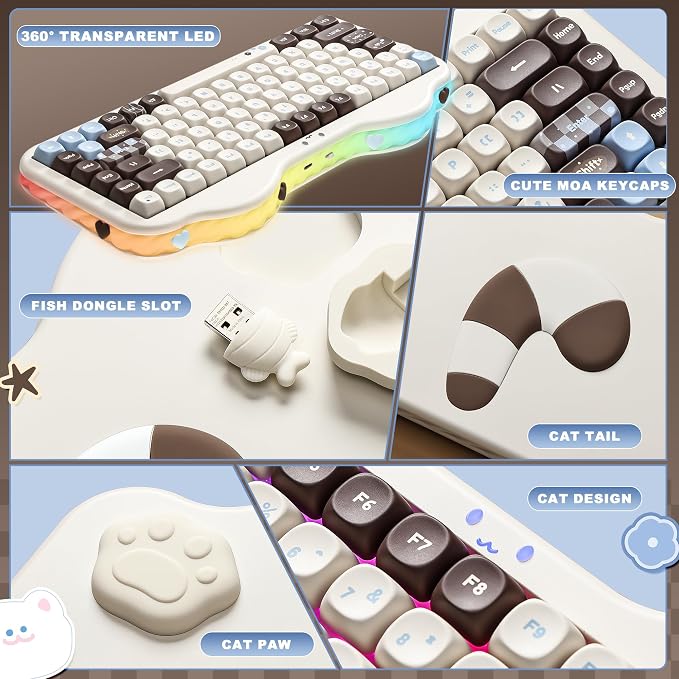 YUNZII C75 Cute 75% Wireless Mechanical Keyboard (Choco, Candy Switch) | Creamy Cake Keyboard, BT5.0/2.4G/USB-C, Hot-Swap, NKRO, PBT MOA Keycaps,5500mAh RGB Gasket Mount for Mac/Win/Gaming/Office - Image 9