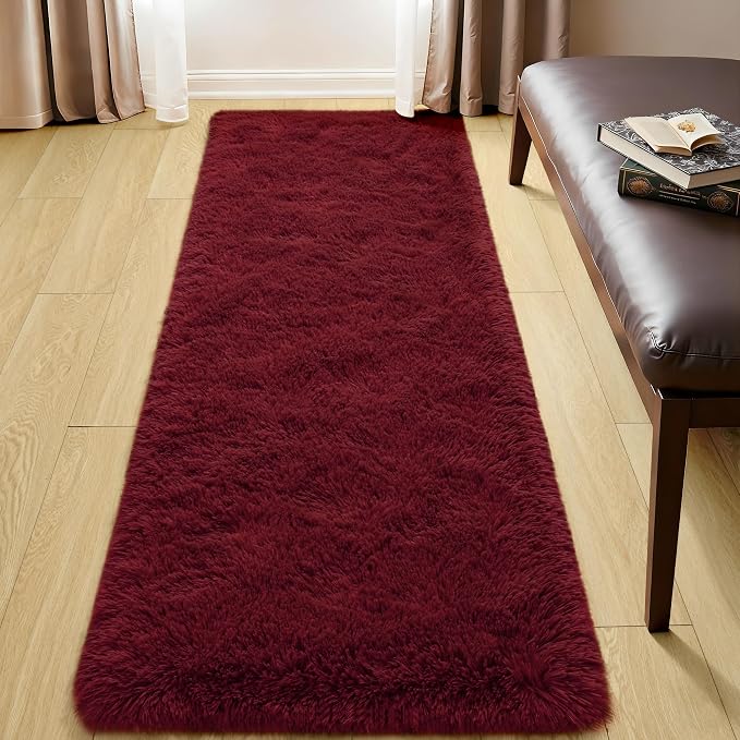 Tepook Soft Runner Rugs for Bedroom 2x6 with Rubber Backing, Burgundy Red Fluffy Rugs for Hallway, Shag Bedside Rug Fuzzy Plush Carpet for Living Room Dorm Nursery Indoor Home Decor - Image 6