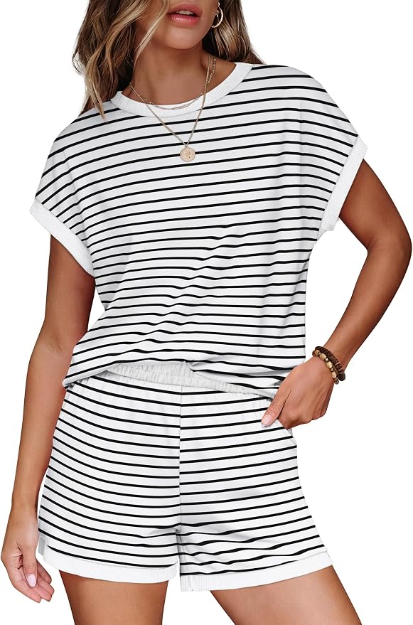 WIHOLL Two Piece Sets for Women Summer Lounge Short Sets Cap Sleeve Crew Neck Sweatsuit with Pocket XS-2XL - Image 2