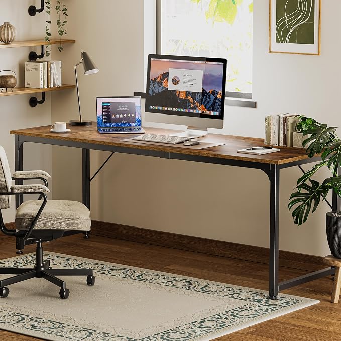 Huuger Computer Desk, 80 Inch Office Desk, Gaming Desk with Storage, Writing Desk Work Desk for Home Office, Study, Long Simple Desk, Large Legroom, Metal Frame, Rustic Brown - Image 7