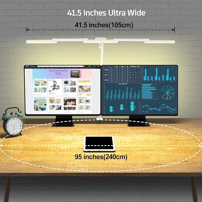 EPABINA LED Desk Lamp for Home Office, 41.5" White Clip on Architect Desk Lamp with Clamp, 24W Adjustable Dimmable Bright Swing Arm Eye Care LED Table Light Clamp on Office Lighting - Image 4