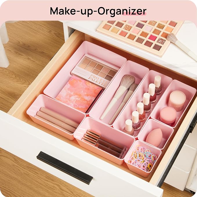Vtopmart 25 PCS Plastic Drawer Organizers Set, 4-Size Versatile Bathroom and Vanity Drawer Organizer Trays, Storage Bins for Makeup, Bedroom, Kitchen Gadgets Utensils and Office | 4-Size Versatile Makeup Organizer, Storage Containers Small Bins for Mak... - Image 4
