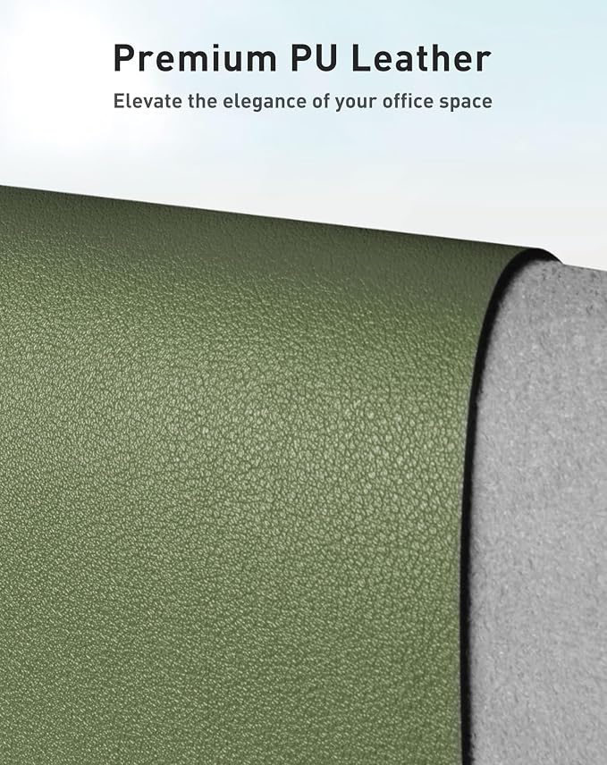 Aothia Faux Leather Desk Mat - Large Mouse Pad, Non-Slip PU Leather Blotter, Waterproof Writing Surface for Office and Home (Olive Green, 42" x 17") - Image 2