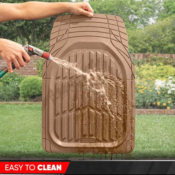 Motor Trend FlexTough LITE Rubber Car Mats Full Set - All Weather Floor Mats for Trucks, Cars & SUVs - Automotive Waterproof Beige Car Floor Mats for Cars Interior Accessories Universal Trim-to-Fit - Image 8