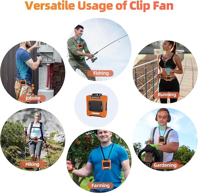 Waist Fan, 10000mAh Rechargeable Belt Clip Fan, 24H Runtime, 49ft/s Strong Airflow, 3-Speed 7-in-1 Hands-Free Personal Fan with Bottom Air Intake and LED SOS Light for Jobsite Outdoor Work - Image 6