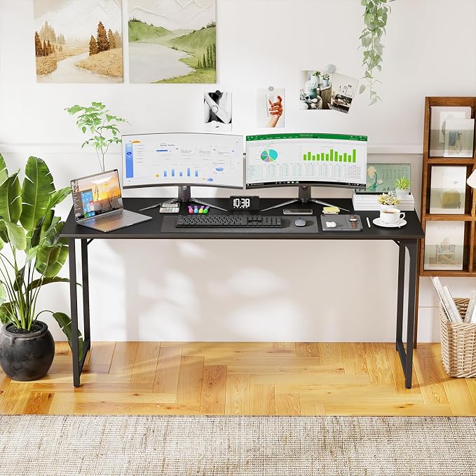 PayLessHere | 63 Inch Computer Desk | Black | Office Desk with Metal Frame, Adjustable Feet | Water-Resistant, Scratchproof Surface | Sturdy Writing Table for Home Office or Study | Pack of 1 - Image 2